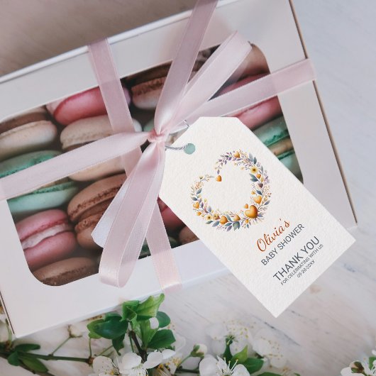 Sinaasappel Bloemhart Bedankt Baby Shower Cadeaulabel