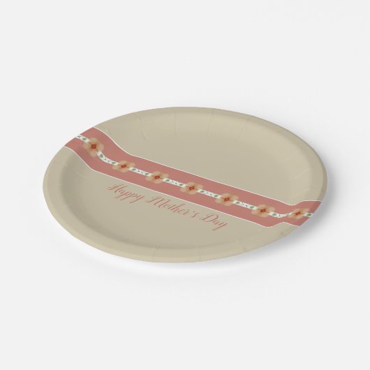 Sinaasappel bloemig en rozig roze papieren bordje (Gekanteld)