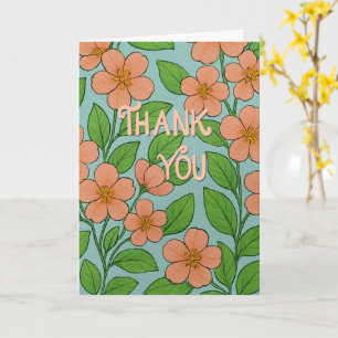 Sinaasappel Bloemige Bedankkaart met Handlettering Kaart