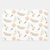 Sinaasappel Bloemige Inpakpapier Plat Vel Set van (Voorkant 3)