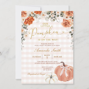 Sinaasappel Bloemige Kleine Pompoen Gingham Baby S Kaart