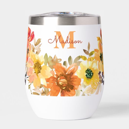 Sinaasappel Bloemige Monogram Naam Cadeau (Voorkant)