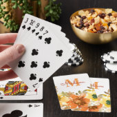 Sinaasappel Bloemige Monogram Naam Cadeau Pokerkaarten (Insitu)
