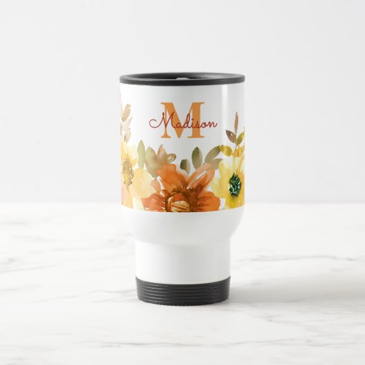 Sinaasappel Bloemige Monogram Naam Cadeau Reisbeker (Center)