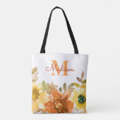Sinaasappel Bloemige Monogram Naam Cadeau Tote Bag (Achterkant)