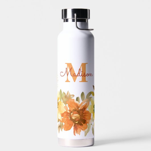 Sinaasappel Bloemige Monogram Naam Cadeau Waterfles (Links)
