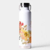 Sinaasappel Bloemige Monogram Naam Cadeau Waterfles (Voorkant)