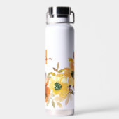 Sinaasappel Bloemige Monogram Naam Cadeau Waterfles (Achterkant)