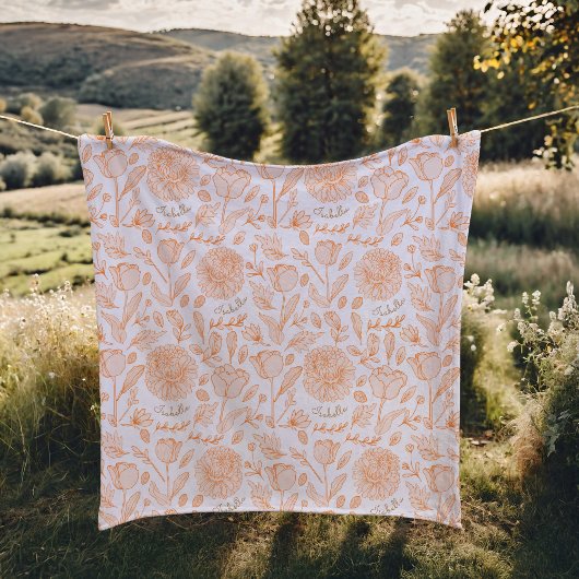 Sinaasappel Bloempatroon Aangepaste Naam Fleece De