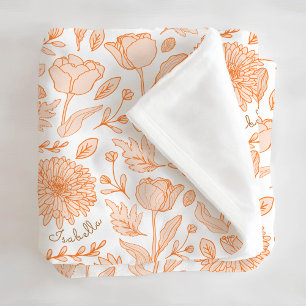 Sinaasappel Bloempatroon Aangepaste Naam Fleece De Deken