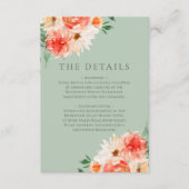 Sinaasappel Blooms op Sage Green Wedding Details Informatiekaartje (Voorkant)