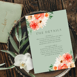 Sinaasappel Blooms op Sage Green Wedding Details Informatiekaartje