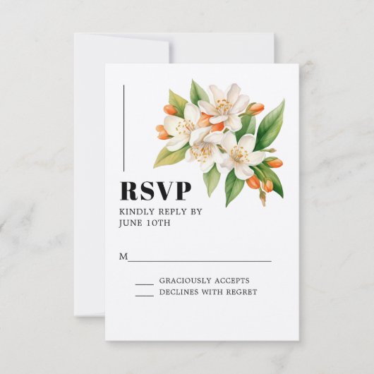 Sinaasappel Blossom & Jasmijn Blooms Bruiloft RSVP (Voorkant)