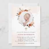 Sinaasappel Boho | Waterverf Baptisme Foto Kaart (Voorkant)