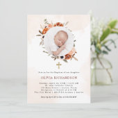 Sinaasappel Boho | Waterverf Baptisme Foto Kaart (Staand voorkant)