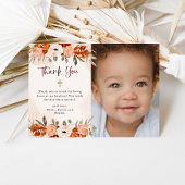 Sinaasappel Boho | Waterverf Blush Baptisme foto Bedankkaart