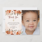 Sinaasappel Boho | Waterverf Blush Baptisme foto Bedankkaart (Voorkant)