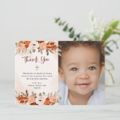 Sinaasappel Boho | Waterverf Blush Baptisme foto Bedankkaart (Staand voorkant)