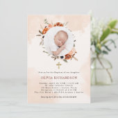 Sinaasappel Boho | Waterverf Blush Baptisme foto Kaart (Staand voorkant)