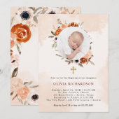 Sinaasappel Boho | Waterverf Blush Baptisme foto Kaart (Voorkant / Achterkant)