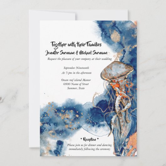 Sinaasappel bruiloft van de waterverf van zeebrase kaart (Voorkant)
