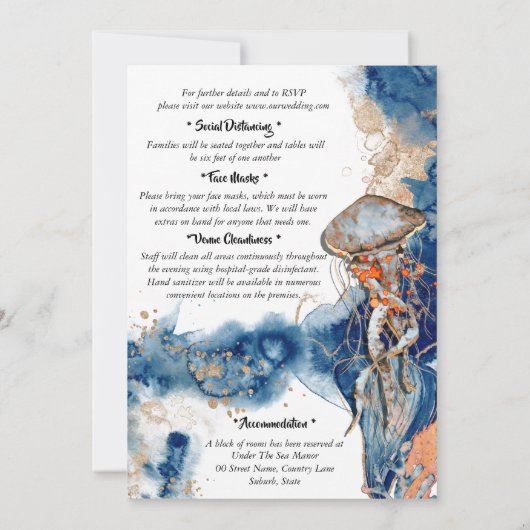 Sinaasappel bruiloft van de waterverf van zeebrase kaart (Achterkant)