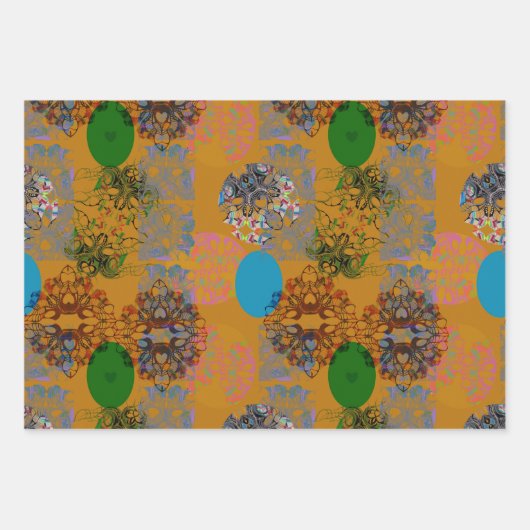 Sinaasappel Bruin Blauw Groen Verpakkend Document Inpakpapier Vel (Voorkant)