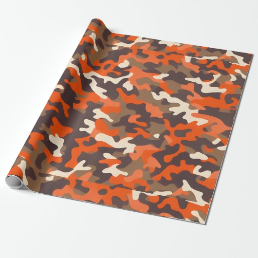 Sinaasappel & Bruin Camo Cadeaupapier (Uitgerold)