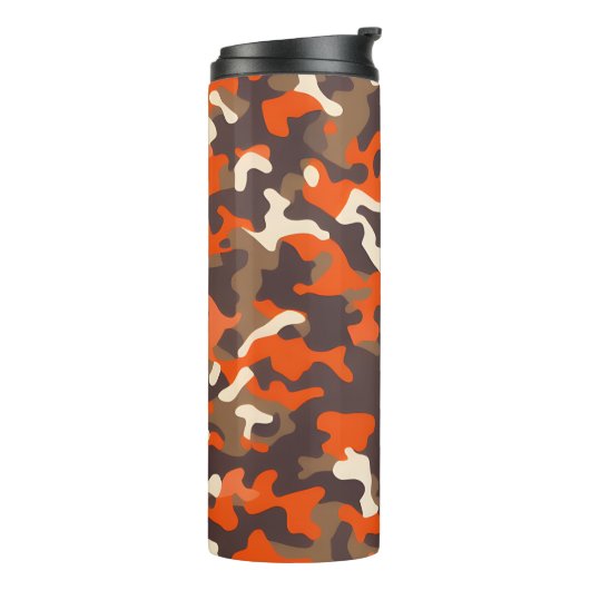 Sinaasappel & Bruin Camo Thermosbeker (Gedraaid links)
