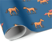 Sinaasappel Bruin Cartoon Paardenpatroon Kind B'da Cadeaupapier (Rol Hoek)