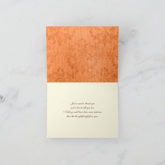 Sinaasappel Bruin Ivory Bloemendamaske Bedankkaart (Binnen)