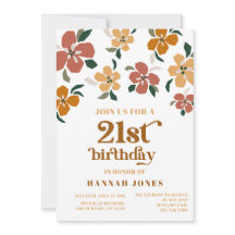 Sinaasappel & bruin retro 70s Floral 21st Verjaard