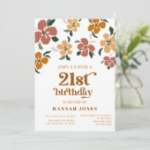 Sinaasappel & bruin retro 70s Floral 21st Verjaard Kaart (Staand voorkant)