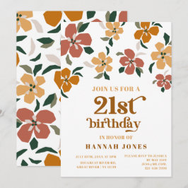 Sinaasappel & bruin retro 70s Floral 21st Verjaard Kaart