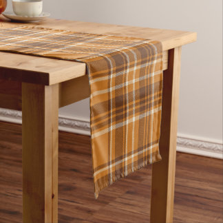 Sinaasappel bruine herfst tartan geruite esthetiek korte tafelloper