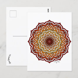 Sinaasappel & Bruine Spiraal en Bloemen Mandala Briefkaart
