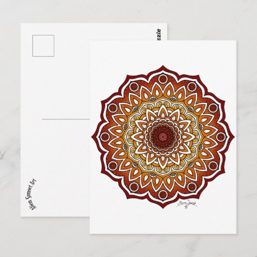 Sinaasappel & Bruine Spiraal en Bloemen Mandala Briefkaart (Voorkant / Achterkant)