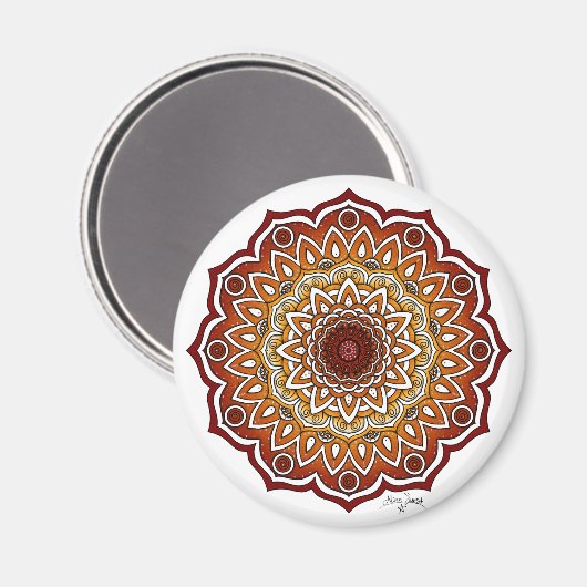 Sinaasappel & Bruine Spiraal en Bloemen Mandala Magneet (Voorkant / Achterkant)