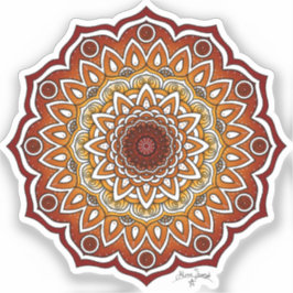 Sinaasappel & Bruine Spiraal en Bloemen Mandala Sticker