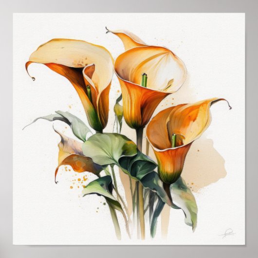 Sinaasappel Calla Lelie Bloem Kunstprint Poster (Voorkant)