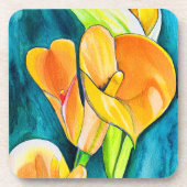 Sinaasappel Calla lelie bloem waterverf kunst Bier Onderzetter (Voorkant)
