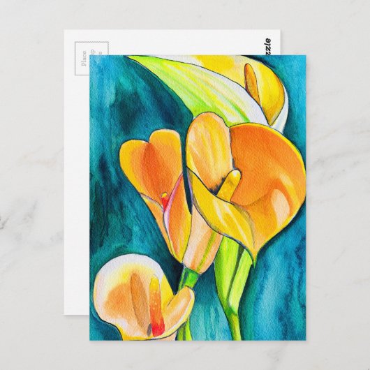 Sinaasappel Calla lelie bloem waterverf kunst Briefkaart (Voorkant / Achterkant)