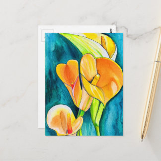 Sinaasappel Calla lelie bloem waterverf kunst Briefkaart