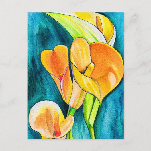 Sinaasappel Calla lelie bloem waterverf kunst Briefkaart (Voorkant)