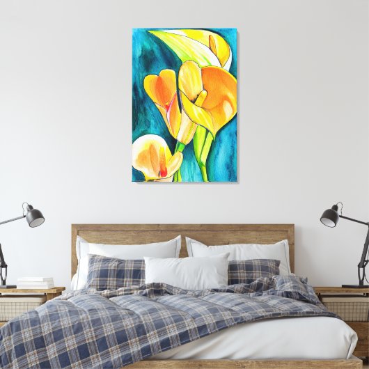 Sinaasappel Calla lelie bloem waterverf kunst Canvas Afdruk (Insitu (Slaapkamer))