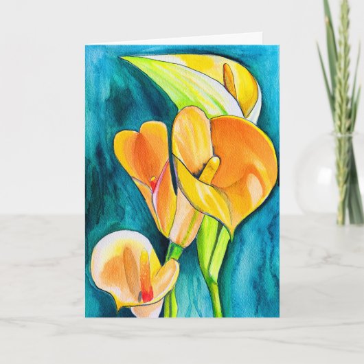 Sinaasappel Calla lelie bloem waterverf kunst Kaart (Voorkant)