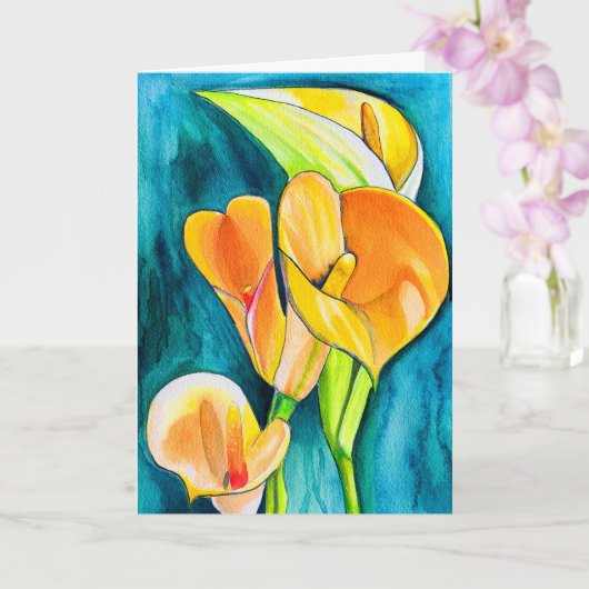Sinaasappel Calla lelie bloem waterverf kunst Kaart (Orchidee)