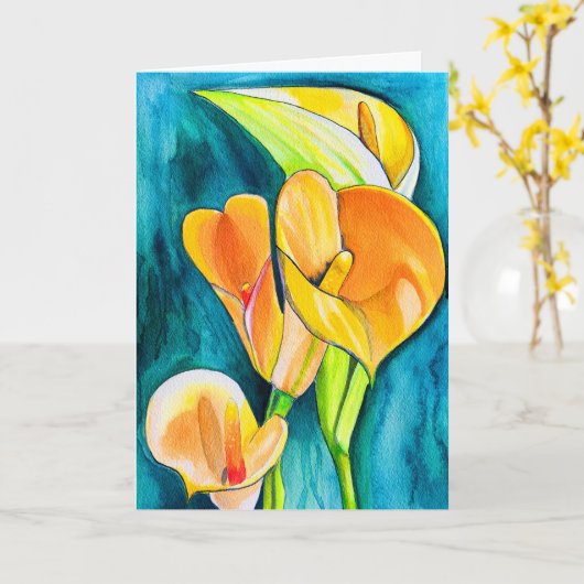 Sinaasappel Calla lelie bloem waterverf kunst Kaart (Gele Bloem)