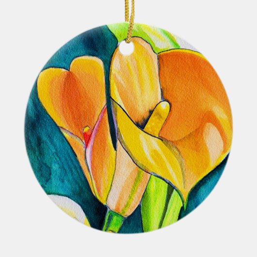 Sinaasappel Calla lelie bloem waterverf kunst Keramisch Ornament (Voorkant)