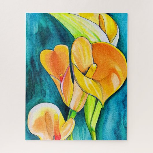 Sinaasappel Calla lelie bloem waterverf kunst Legpuzzel (Verticaal)